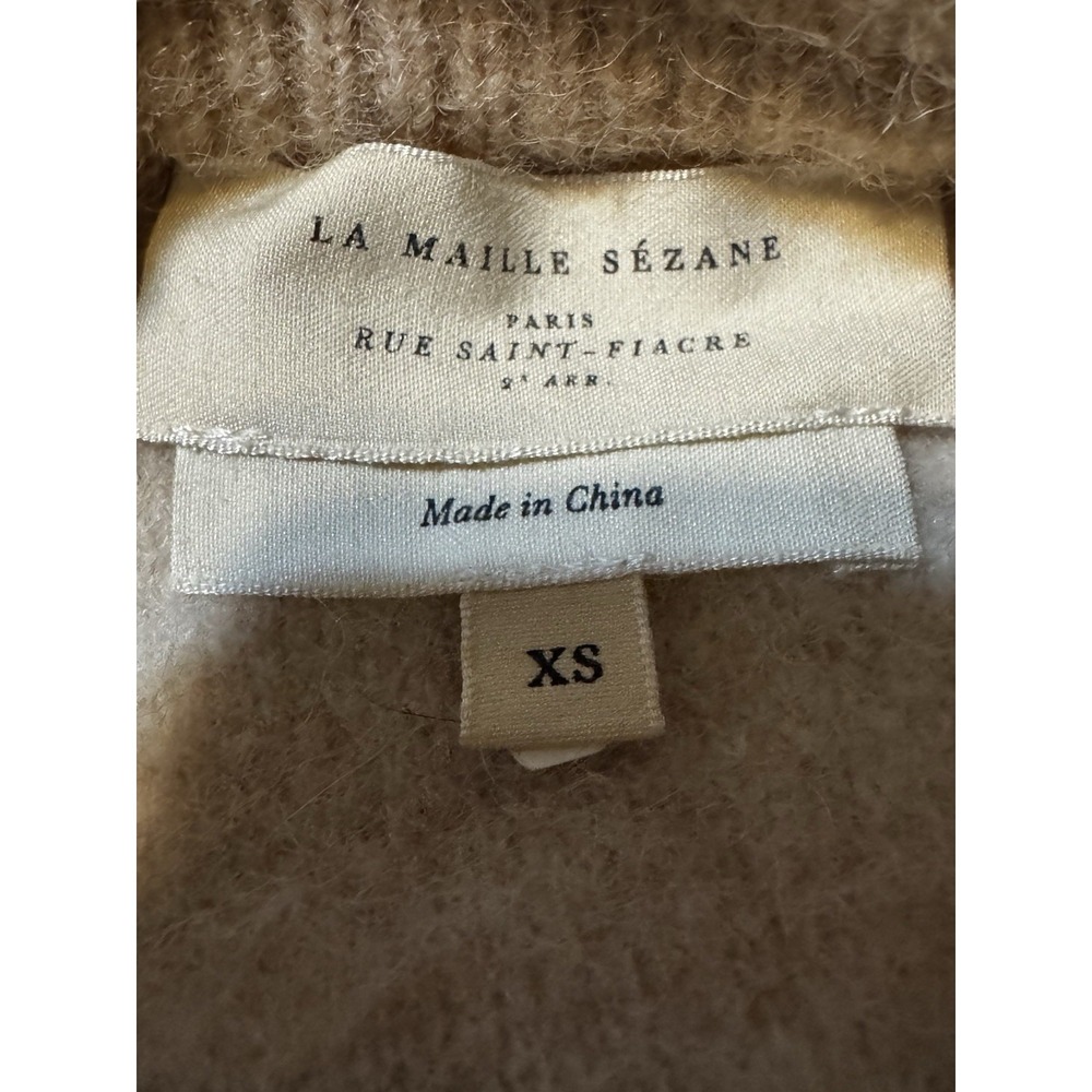 Sezane Becky Jumper  Baby Alpaca Sweater Beige Gingham Fuzzy Knit Parisian Chic - Picture 5 of 7